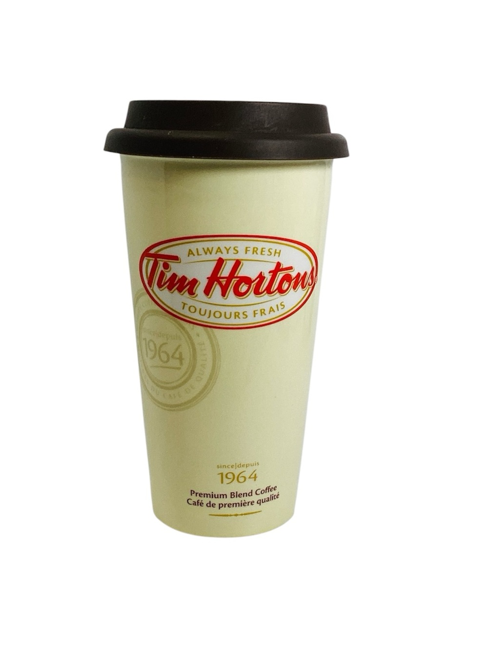 🍄 Tim Hortons Ceramic Tumbler Cream with Brown Lid